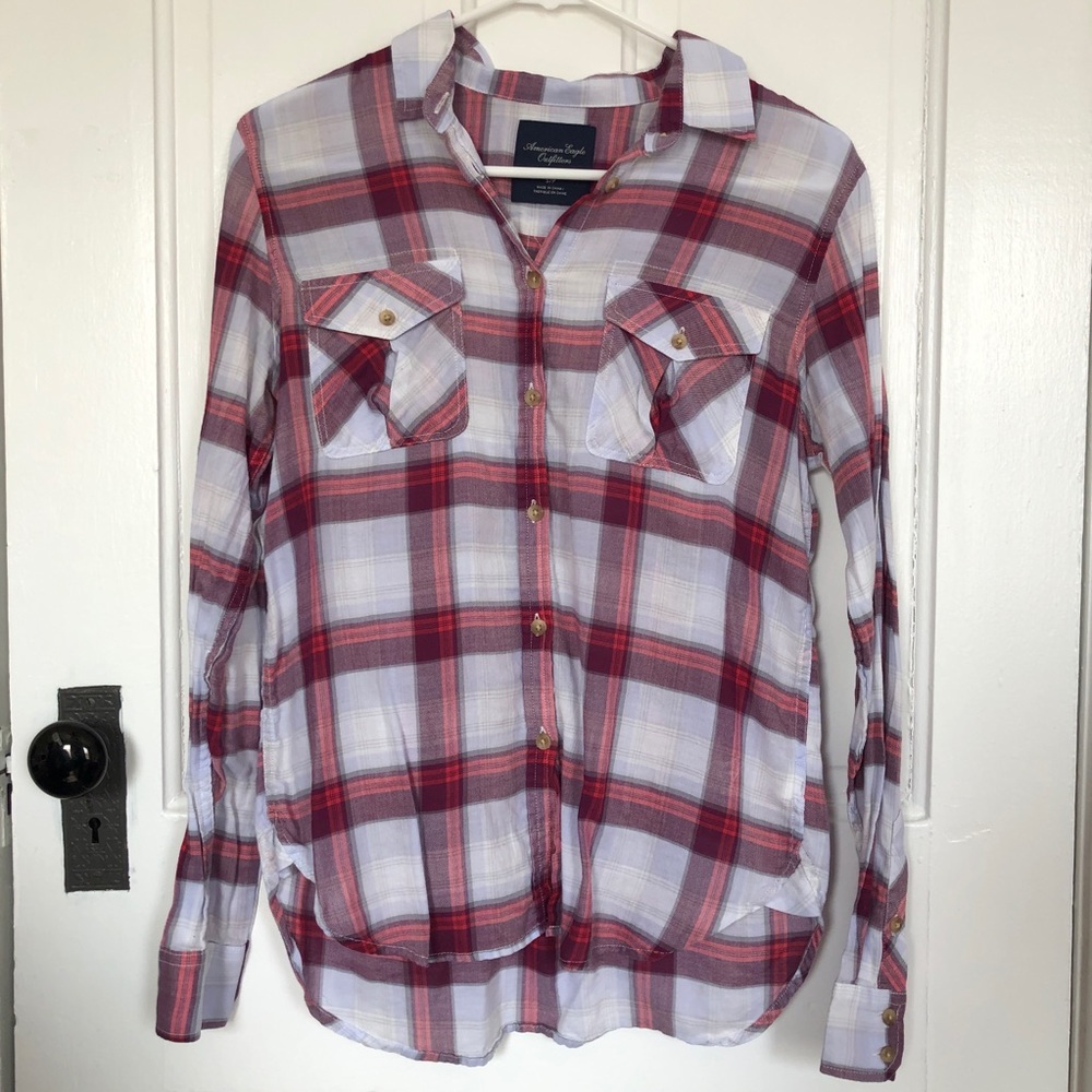 American Eagle Plaid Button Down Top Size S